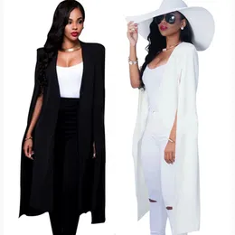 Fashion-2018 Womens Long Trench Coats Mantle Cloak White Black Colors Womens Capes och Ponchoes Plus Storlek 2XL