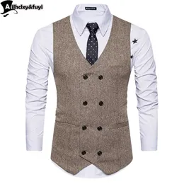 Vintage brun tweed västar ull sillben brittisk stil skräddarsydd mäns kostym skräddare smal passform blazer bröllopskläder för män