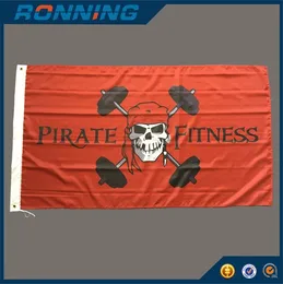 0.9x1.5m Pirate Фитнес Флаг 3x5ft красный фон с полиэфирной ткани Печатается для украшения или Хэллоуин, бесплатная доставка