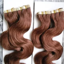 Tape In Human Hair Extensions 16" 18" 20" 80 Piece Real Remy Body Wave Brazilian Hair On Invisible Tape PU Skin Weft