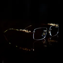 óculos de sol de grife de luxo óculos armações templos com cabeças de pantera Metal Frameless Full Rim Semi Rimless forma retangular para homem mulher acessórios para óculos
