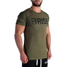 New Sport RISE Printed Shirt Men Gym T Shirt Rashgard Compression Fitness T-Shirt Running Tshirt Top Workout Sportswear With Plus Size