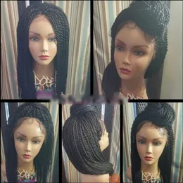 Natural Black 2X Twist Braids Synthetic Lace Front Wigs with Baby Hair 24"INCH Heat Resistant Crochet Hair Wig for black women