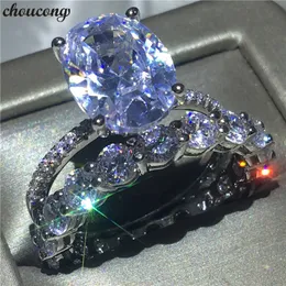 Choucong Charm Promise Finger Ring Set 925 Sterling Silver Ovala Cut 3ct Diamond CZ Engagement Band Ringar för Wome Bröllop Smycken