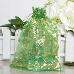 100st Gold Rose Organza Packing Bags Jewellery Pouches Favor Holders Wedding Party Christmas Gift Bag 5 x 7 Inch290y