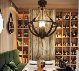 Vintage retro chandelier restaurant cafe living room bar clothing milk tea salon hotel droplight creative hemp rope pendant lamp MYY