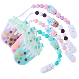 Baby Silicon Bead Ciuccio Gelato Massaggiagengive Euro America Commercio Hand Made Safe Infant Baby Gracious ToysTeether Chain Clips