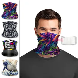 Outdoor Cykel Scarf Designer Ansiktsmask med Filter Bandana Magic Scarves Sunscreen Hair Band Sport Headwear Headband Multifunktionell Scarf