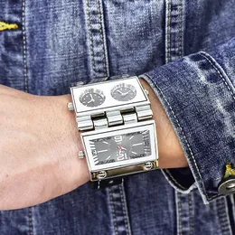 New Men Dual Display Sports Watches Oulm Men Watch Big Size Fashion Outdoor Clock Pu Leather Quartz Watch Relogio Masculino Y19051503