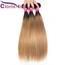 Темные корни медовые блондинка человеческие волосы 3 пучки шелковистые прямые бразильские девственные плетение волос с волосами дешевые