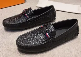 [Orignal Box] Lyx Nya H Metal Mens Loafers Moccasin-Gommino Äkta Läder Dragon Design Slip på Bröllopsklänning Skor Storlek 38-44