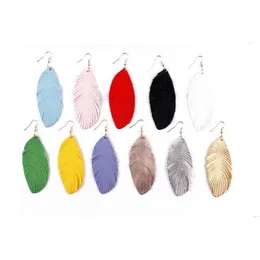 Fashion- Jewelry Genuine Feather Feather Earrings for Women 2019 Spring Summer Fashion Boho Jewelry Leaf Leather Dangle Earrings