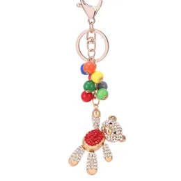 Rhinestone Bear Colorful Beads Keychains Animal Car Keyring Charm Handbag Pendant Key Chain Ring Holder Unisex Bag Decoration Gift