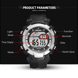 SMAEL MENS LED WATTSES Digital Clock Clock Allurched Waterproof LED Sport Clock Wristwatches 1620 Top Brand Luxury Sports Watches Men