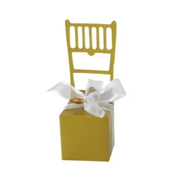 Classic Candy Box Silver Gold Chair Wedding Favor Box med Ribbon och Heart Charm för bröllopsgåva Box ZC0463