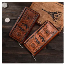 Homens Vintage Dólar Longo Carteiras macia Pu couro clipe Ferrolho dinheiro com Coin Purse Cartão de bolso Reter Zipper Bolsa de Dinheiro