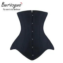 Burvogue Underbust Bustier Steampunk Steel Boned Slim Control Corset för Kvinnor Midja Trainer Corselet Plus Size J190701