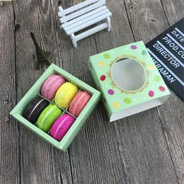 Cake Boxes Transparent Macaron Box 6-cell Chocolate Boxes Square Cookies Biscuit Paper Packging Box 12*11*5.2cm Pink Green