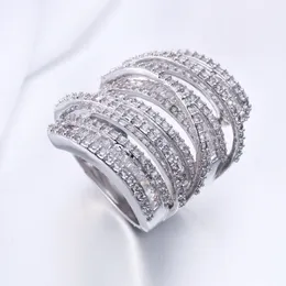 Partihandel-Cut Luxury Smycken 925 Sterling Siver 925 Sterling Silver White Sapphire Simulerad Diamond Gemstones Bröllop Kvinnor Ring SZ5-11