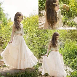 Principessa Flower Girl Abiti New Sheer Maniche lunghe Pizzo bianco Prima comunione Abiti da festa di compleanno Vestito da spettacolo per ragazze