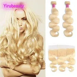 Malezyjskie nieprzetworzone zawocki ludzkich włosów z koronkowymi czołowymi 3 x4 Lace/Lot Body Wave 613 Blond Hair Extensy 10-30 cala