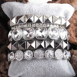 MD Fashio Beaded Armband Set Natural Stone Metal Crystal 5pc Armband Bangles Sätta för Kvinnor Mode Smycken