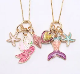 2 Colors kids Jewelry Necklace Mermaid Starfish Pendant necklace kids girl Long Chain Necklae for Party Jewelry gift