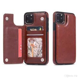 For iPhone 11 12 XR XS Pro Max Phone Cases Retro PU Leather Buckles Wallet Case Flip Stand Card Slots Cover