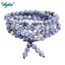 Ayliss Hot 6mm 8mm Naturlig Sodalite Stone Healing Gem Stone 108 Buddhistiska Bön Pärlor Tibetansk Mala Stretch Armband Halsband 1pc