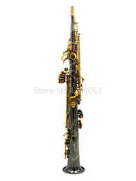 New Arrival Brass Straight Tube B Flat Soprano Saxophone Brass Black Nickel Body Gold Lacquer Key Sax Music Instrument with Case