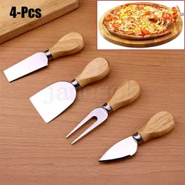 Set di strumenti utili per formaggio 4 pezzi / set coltello con manico in quercia kit pala forchetta grattugie per tagliare set di taglieri per formaggio al forno taglierina per pizza al burro