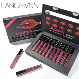 Langmanni LipGloss Set 10pcs/lot Liquid Lipstick Set Waterproof Lipstick Velvet Matte Long Lasting Cosmetic Beauty