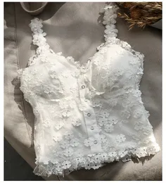 Nowy projekt Womens Sexy 3D Flower Freading Patchwork Lace Spaghetti Pasek Wyściełany Bustier Krótki kamizelka zbiornikowa zbiorniki