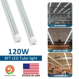 Estoque em US + 8feet tubos de LED de luz 120W 150W integrado T8 levou tubo de luz 8 pés duplo Sides 576LEDs 12000 Lumens AC 85-277V