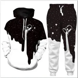 New Men/Womens Space Galaxy Milk Dripping Funny 3D Print Fashion Tracksuits Crewneck Hip Hop Sweatshirt and Pants 2 Pcs Set Hoodies TZ06