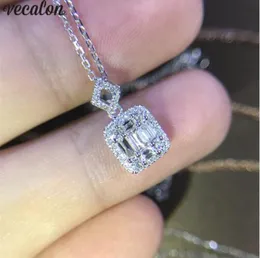 Vecalon Ciondolo affascinante Ciondolo da sposa in vero argento sterling 925 a forma di T 5A con zirconi con collana per gioielli da donna