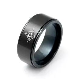 Wholesale Stainless Steel Silver Masonic Ring Black Men Women's Custom Logo square compass Freemasonry Mason Emblem Sign Rings 8MM width