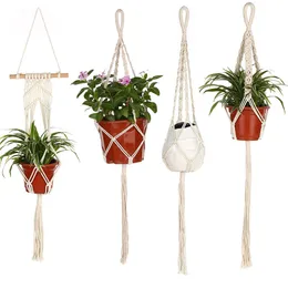 Wall Hanging Plant Hanger Rope Basket Flower Pot Handmade Knitting Braided Hemp Flowerpot Lifting Rope Pots Net Lanyard For Garden