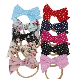 Bebek Çiçek Saç Bantları Büyük Bow Naylon Bantlar Kız Butik Denetleyicisi Çiçek Baskılı Saç Klip Katı Polka Dot Elastik Bebek Aksesuarları LSK43