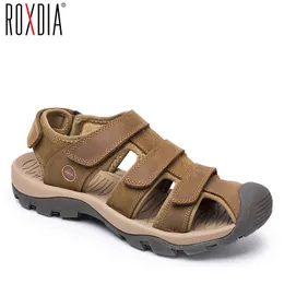 Roxdia Plus Размер 39-46 Натуральные кожи мужские сандалии для мужской гладиаторской сандалии мода летняя дышащая мужская пляжная обувь RXM046