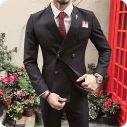 Handsome Double Breasted Wedding Groom Tuxedos Peak Lapel Groomsmen Men Suits Prom Blazer (Jacket+Pants+Tie) NO:1897