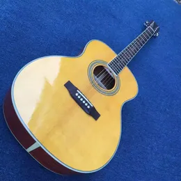 2022新しい40インチ丸みを帯びた6弦アコースティックアコースティックギター、木の色のトウヒの上、サイドバックマホガニー。