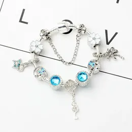 Partihandel-New Ocean Style Love Key Pendant Bangle Silver Charm Pärla Tillbehör Pandoa Armband DIY Bröllop Smycken Alla hjärtans gåva med låda