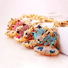 3pcs/Lot Crystal Rhinestone Cat Keychain Cute Animal Pendant Alloy Lobster Clasp Car Key Chains Metal Ornament Car Keyring Bag Charm