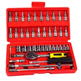 46pcs Tools Socket Set Automobile Motorcycle Car Repair Tool Precision Ratchet Wrench Sleeve Universal Joint Hardware Kit Box190u