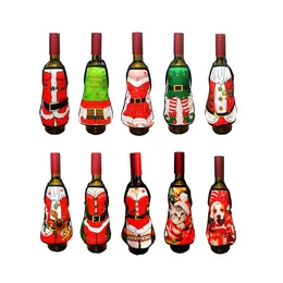 2021 Nowy Mały Fartuch Wino Okładka Christmas Sexy Lady / Xmas Dog / Santa Pinafore Red WineBottle Wrapper Butelka Wakacje Ubrania Sukienka