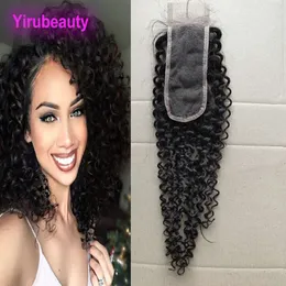 Indian Virgin Hair 2x6 Stängning kinky lockigt mänskligt hårstängningar naturliga färg 2*6 spetsstängningar med babyhår