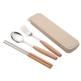 Stainless Steel Cutlery Set With box Wooden Handle Dinner Fork Dessert Spoon Knife spoon Forks Kitchen Tableware LX2767