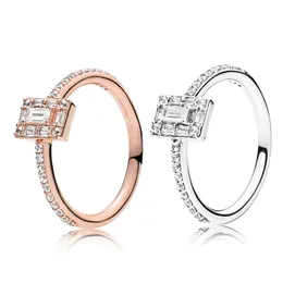 Pandora için yeni köpüklü kare halo yüzüğü yaz Sterling Gümüş 18k Gül Gold CZ Diamond Women Wenting Wennings Orijinal B222H ile Set