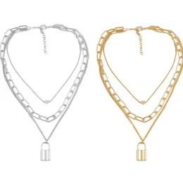 Punk Style Heart Lock Pendant Halsband Multi-Layer Vintage Gold Silver Charm Ins Kvinnor Halsband Smycken Tillbehör 9 stilar